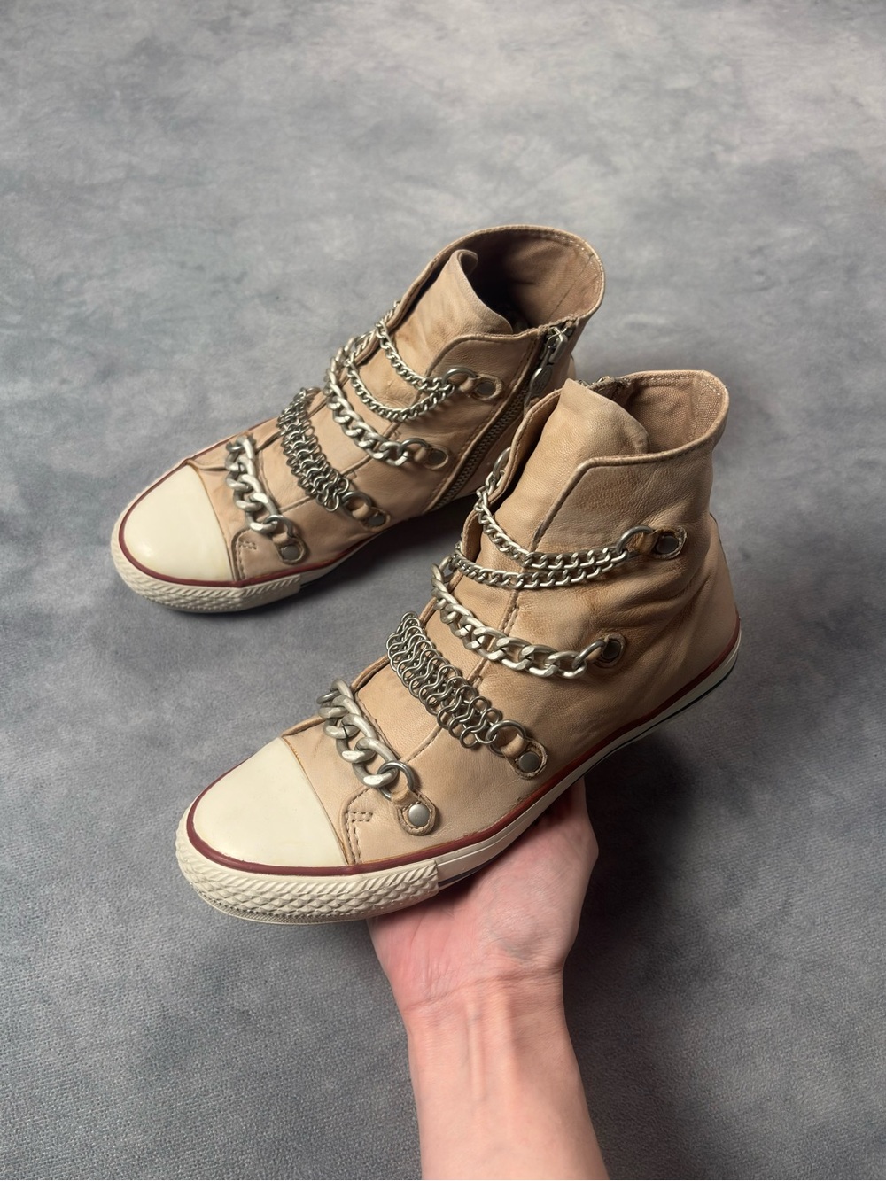 ASH Vintage Leather Y2K Grunge Distressed Punk Chain High Top Converse Sneakers